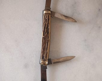 Vintage Carl Schlieper / German Eye Brand -4 Blade Pocket Knife Nice Bone Handles