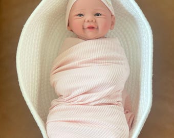 18" Full Silicone Reborn Baby Doll, Anatomically Correct Female, Hand Painted Knit Outfit, Vivienne
