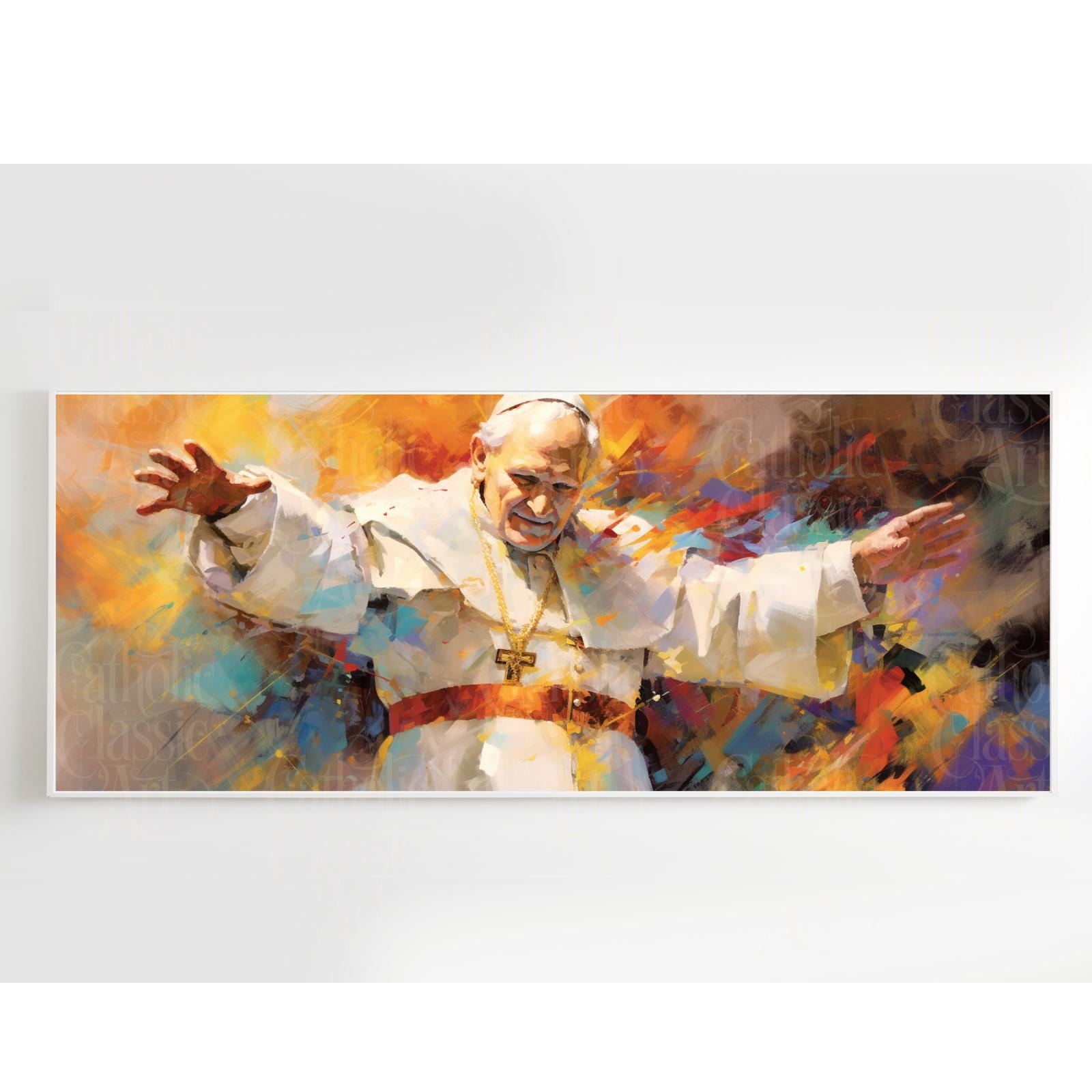Tenture Murale Tissée Jean-Paul II – Taille 24x17 Pouces – Fabriquée En Italie (neuf)