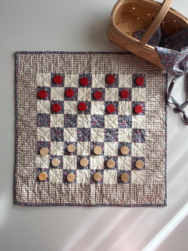 Patchwork Project Board Handmade 2-in-1 Quilted Patchwork Game Board – Checkers & Tic Tac Toe ...