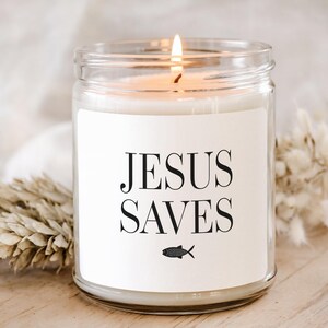 Vela aromática "Jesús Salva", decoración cristiana para el hogar, regalo religioso, símbolo del pez Ichthys, afirmación espiritual, ceremonia religiosa.