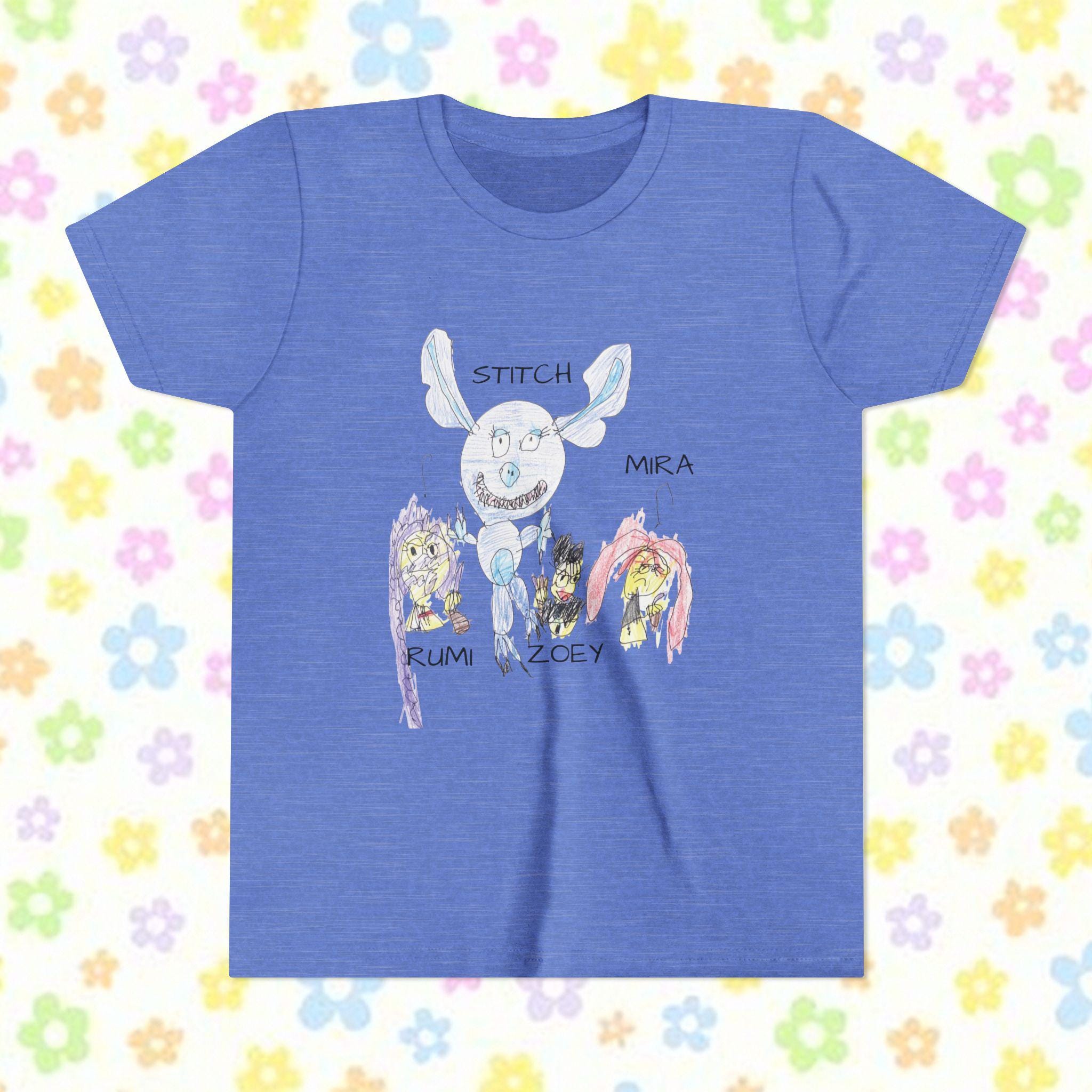 Custom Hand Drawn Youth Tee: Whimsical Rumi Stitch Zoey Mira