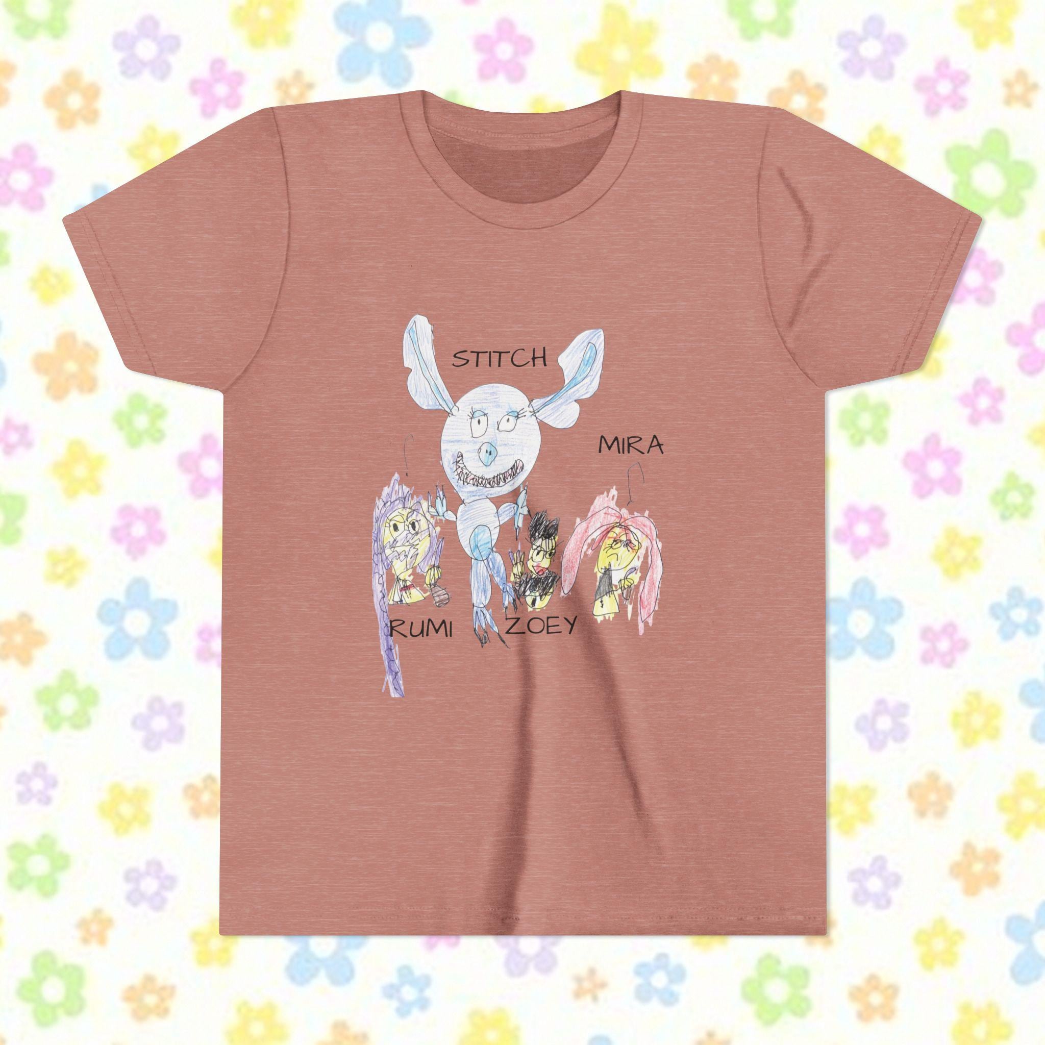 Custom Hand Drawn Youth Tee: Whimsical Rumi Stitch Zoey Mira