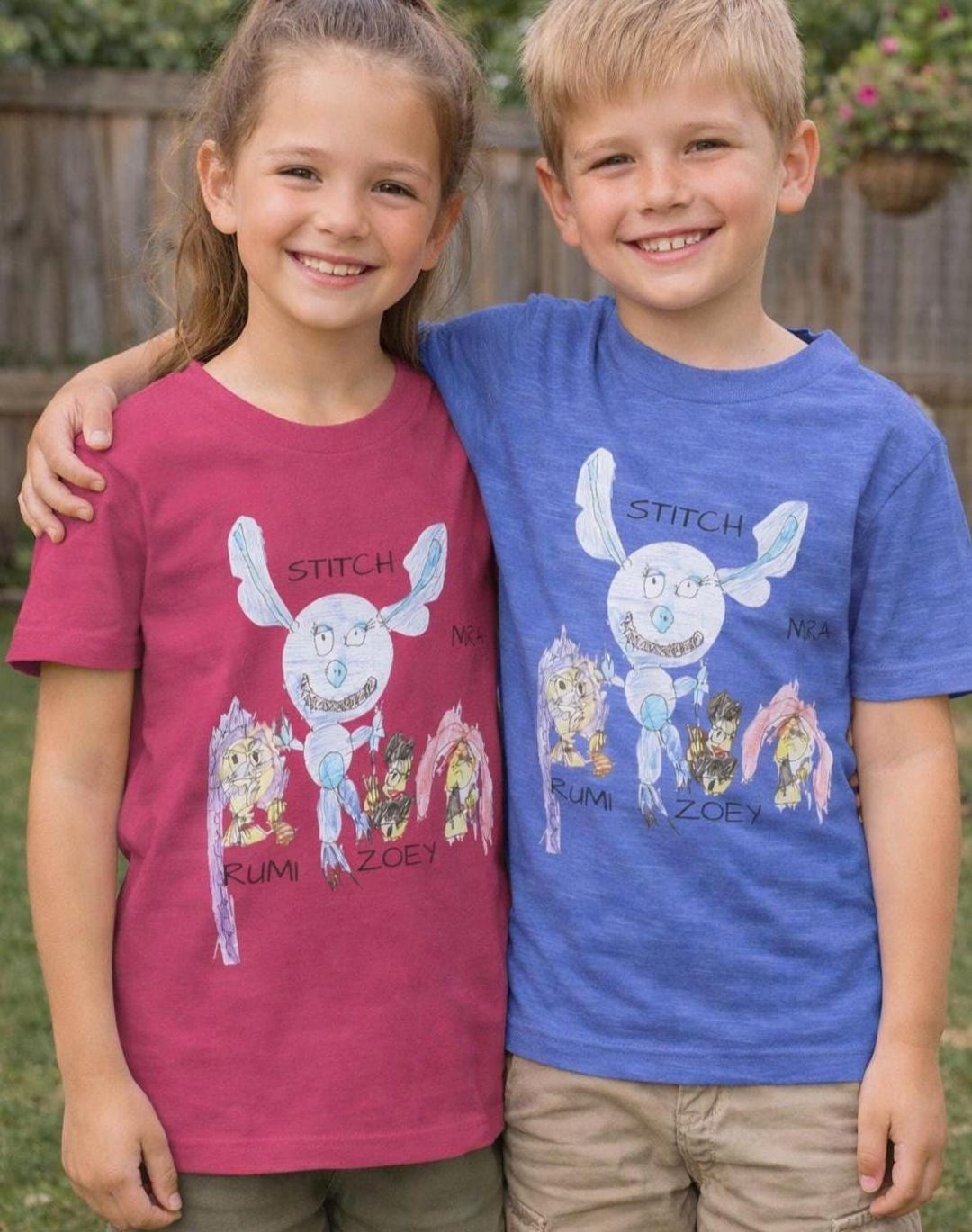 Custom Hand Drawn Youth Tee: Whimsical Rumi Stitch Zoey Mira