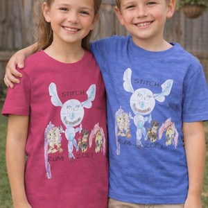 Custom Hand Drawn Rumi Stitch Zoey Mira whimsical Youth Tee  Can Customize to your Drawing /Huntrix drawing