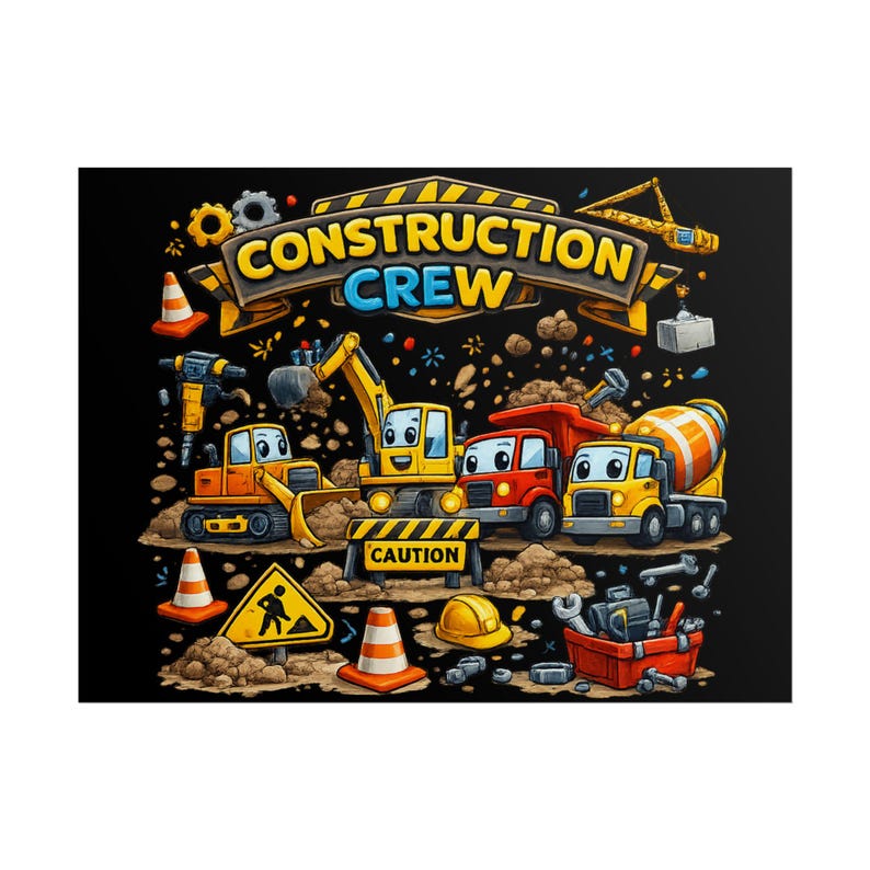 Construction Crew Poster | Rolled Posters, Kids Construction Vehicles ...
