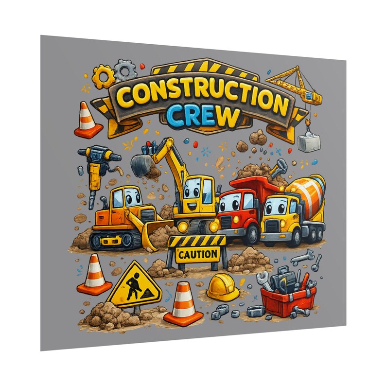 Construction Crew Poster | Rolled Posters, Kids Construction Vehicles ...