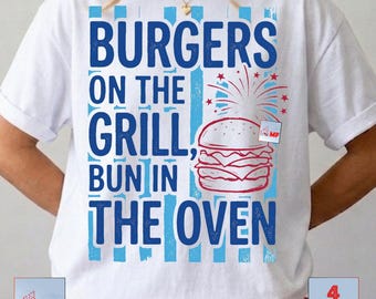 Pregnancy Announcement PNG, Burgers Grill Bun Oven Png,Daisy Striped Burger Grill Tee,Daisy Striped Burgers,Summer BBQ Mom png, Funny png