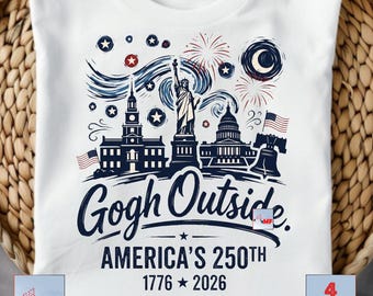 Gogh Outside America's 250th PNG, Van Gogh Starry Night 4th of July Sublimation, Independence Hall Patriotic Shirt Design, USA 1776-2026 PNG