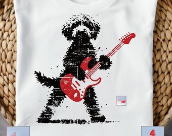 Dog Playing Guitar PNG, Rocker Goldendoodle Sublimation, Funny Labradoodle Graphic, Rock N Roll Dog Shirt Design, Digital Download File