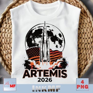 Digitalt tryck av Artemis II-raketuppskjutning, konst av rymduppdraget 2026 i PNG, direktnedladdning för rymdälskare och sci-fi-fans