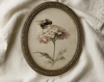 Vintage botanische hommel in bloei - afdrukbare Cottagecore-aquarelkunst, boerderij neutraal pastel decor, botanische digitale download