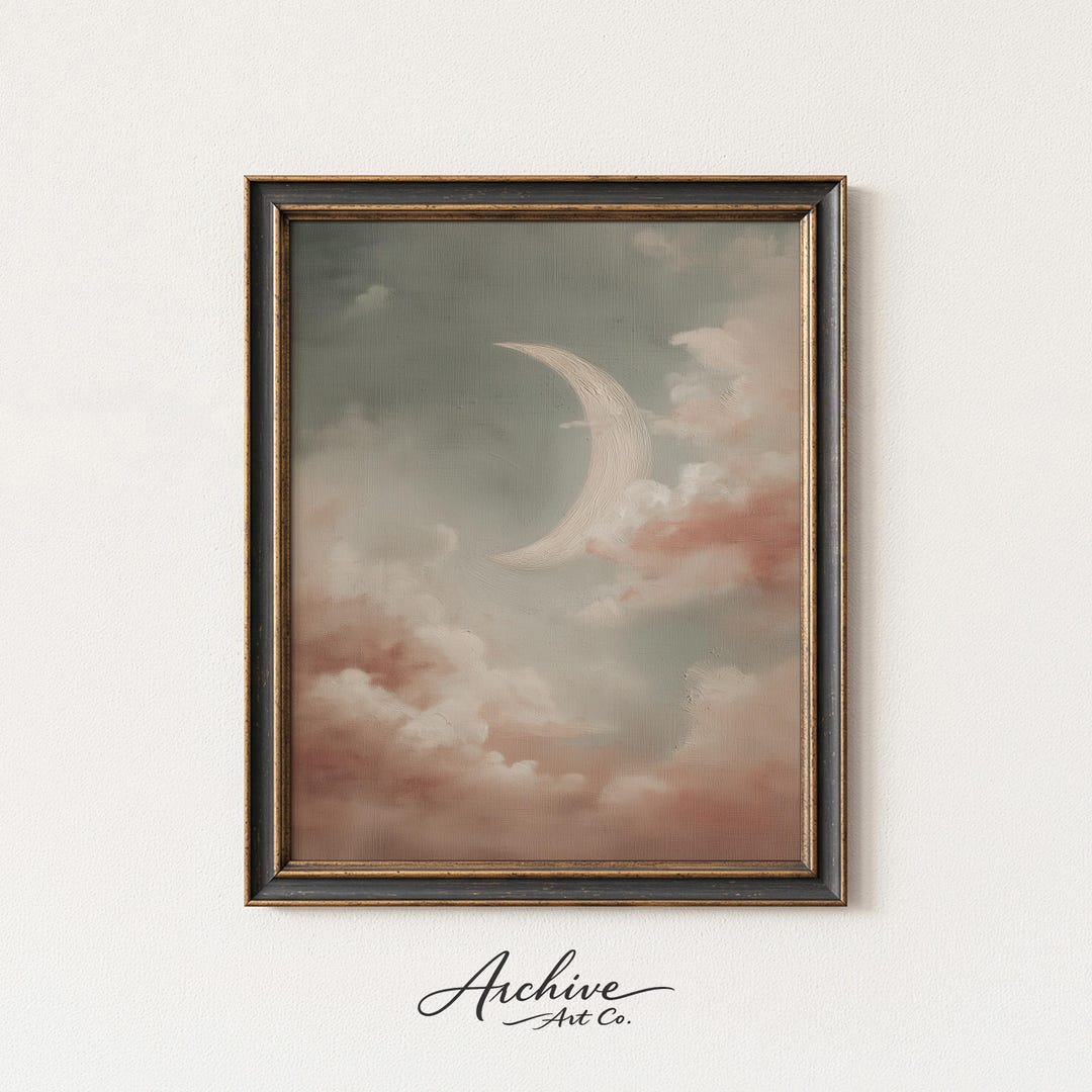 Dreamy Crescent Moon Printable Wall Art - Vintage-inspired Celestial ...