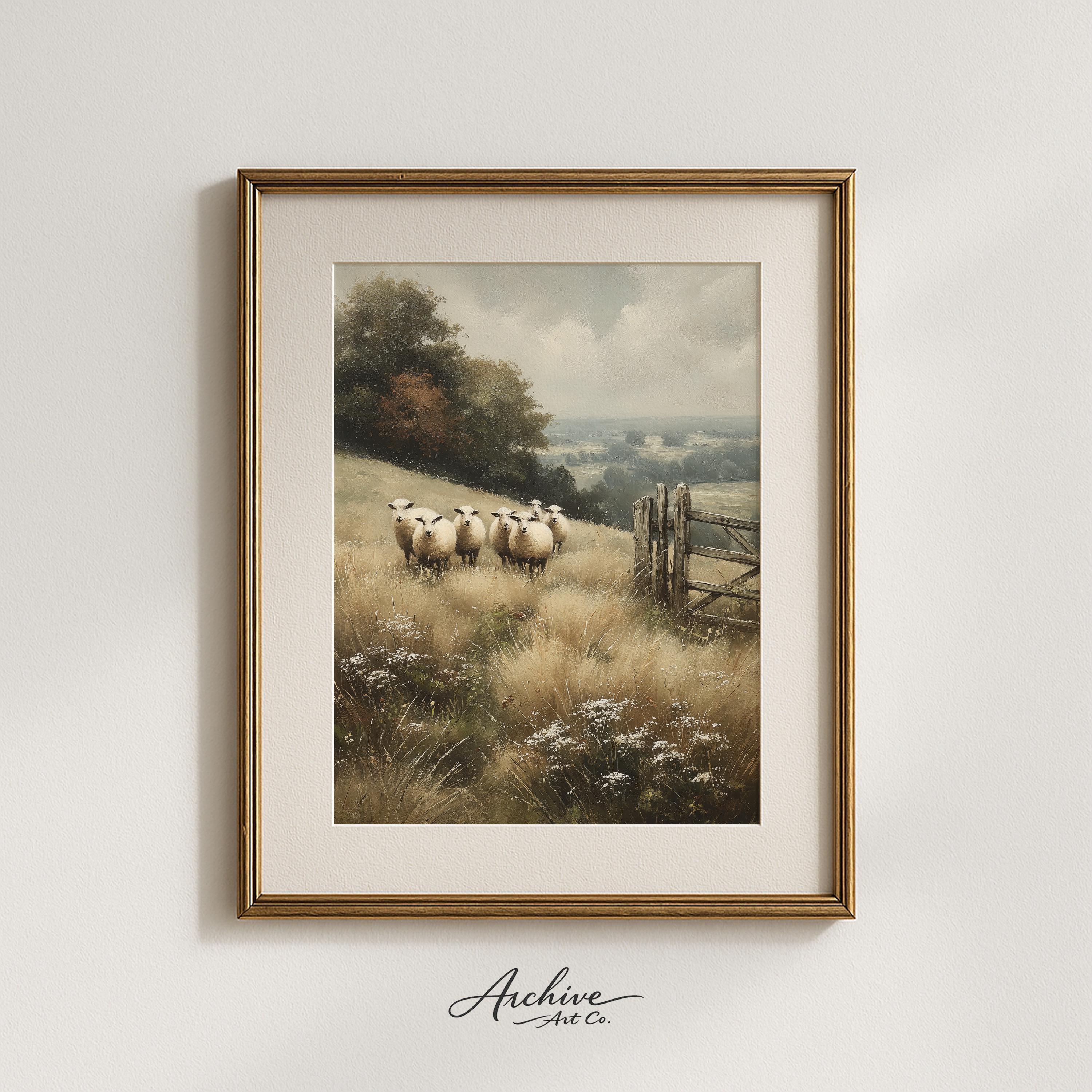 Serene Sheep Meadow Scene Printable - Vintage Farmhouse Wall Art ...