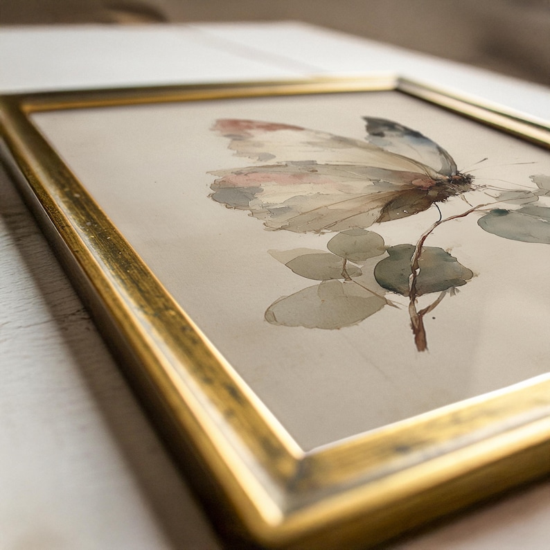 Vintage Butterfly on Twig Printable Art - Cottagecore Botanical ...