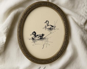 Vintage Duck Print Minimalist Art Cottagecore Decor Nature Drawing Digital Download Neutral Illustration Tranquil Pond Wildlife Sketch Black