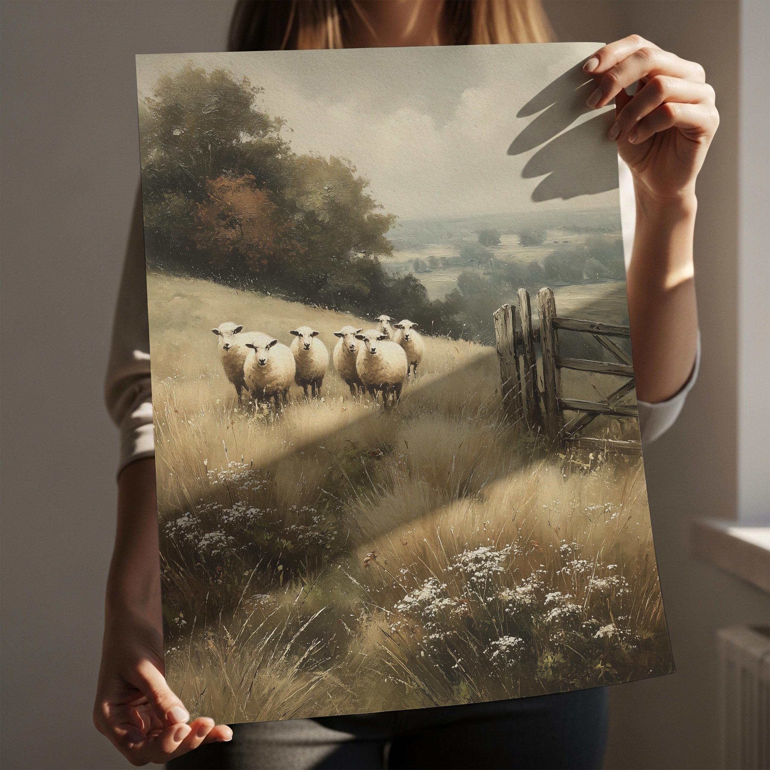 Serene Sheep Meadow Scene Printable - Vintage Farmhouse Wall Art ...
