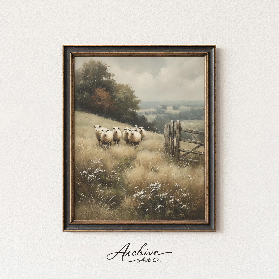 Serene Sheep Meadow Scene Printable - Vintage Farmhouse Wall Art ...