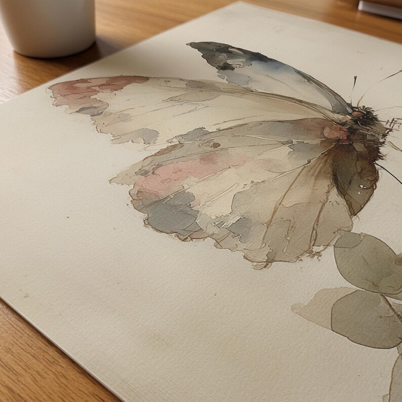 Vintage Butterfly on Twig Printable Art - Cottagecore Botanical ...