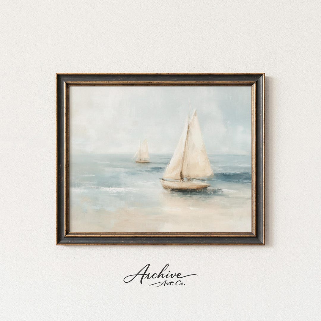 Coastal Sailboat Watercolor Printable - Serene Nautical Seascape ...