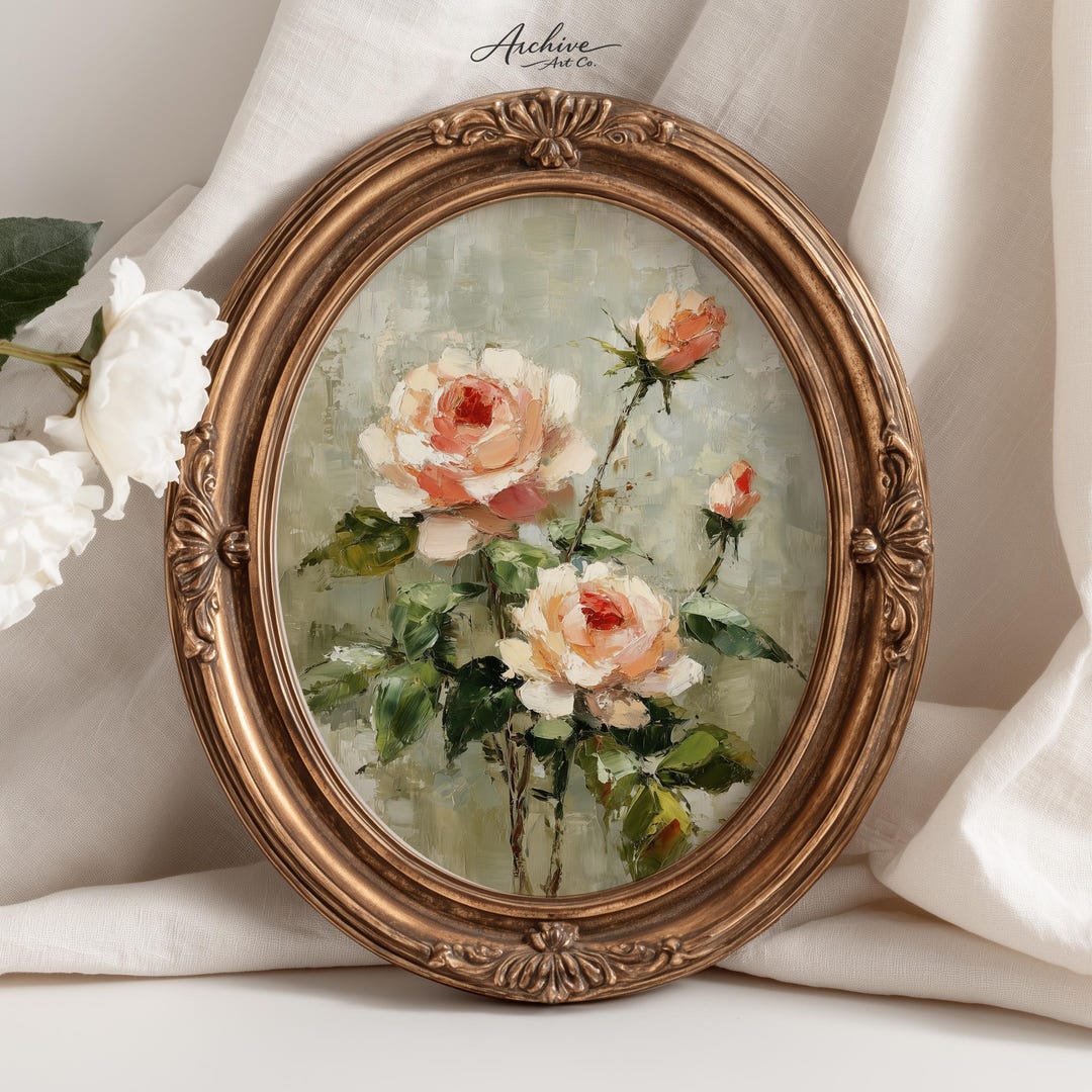Romantic Roses Cottagecore Printable - Vintage Floral Painting, Shabby ...