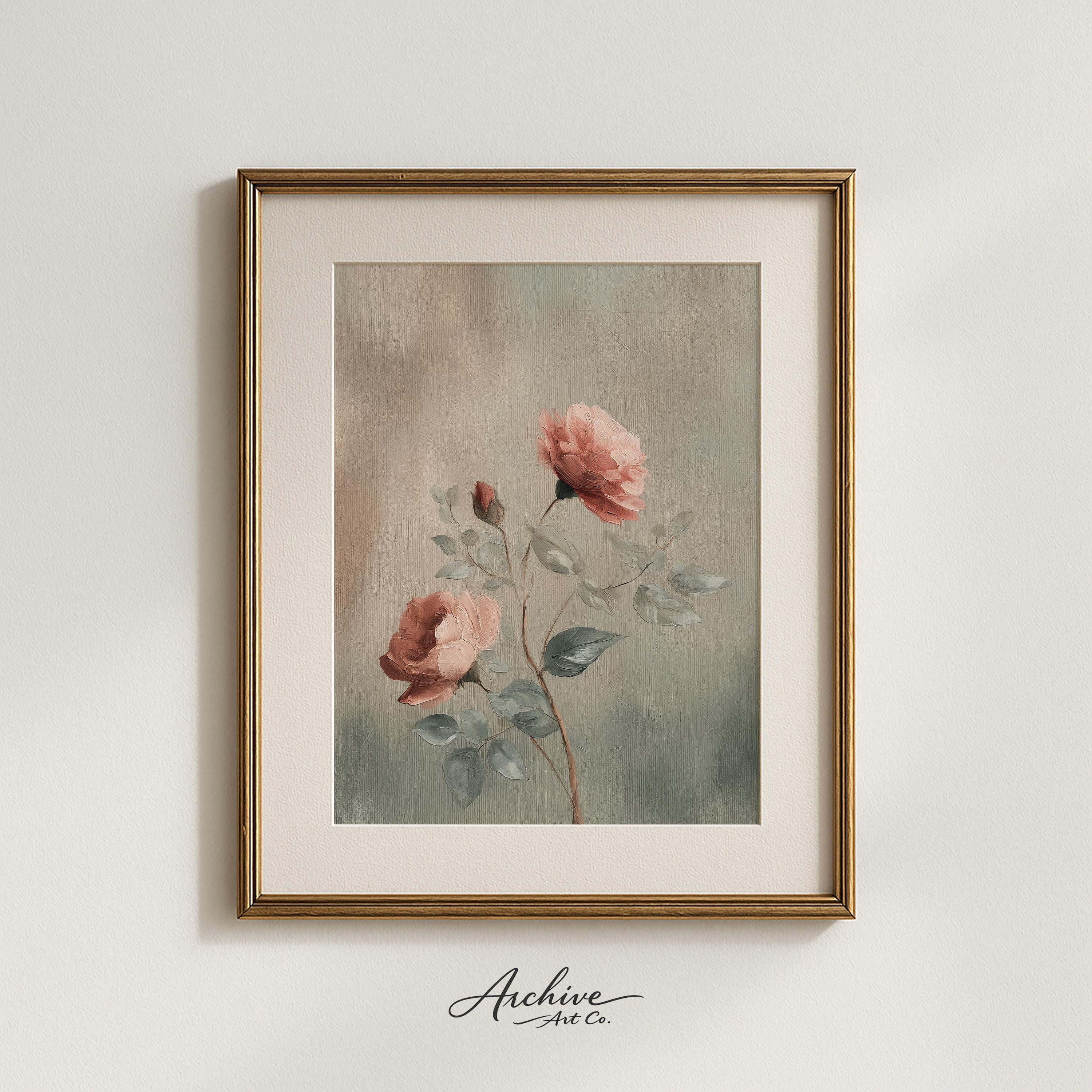 Vintage Rose Botanical Print - Cottagecore Shabby Chic Wall Art ...