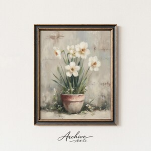 Cottagecore Daffodils in Terracotta Pot - Vintage Floral Art, Neutral Tones, Soft Watercolor Style, Farmhouse Decor Print, Instant Download