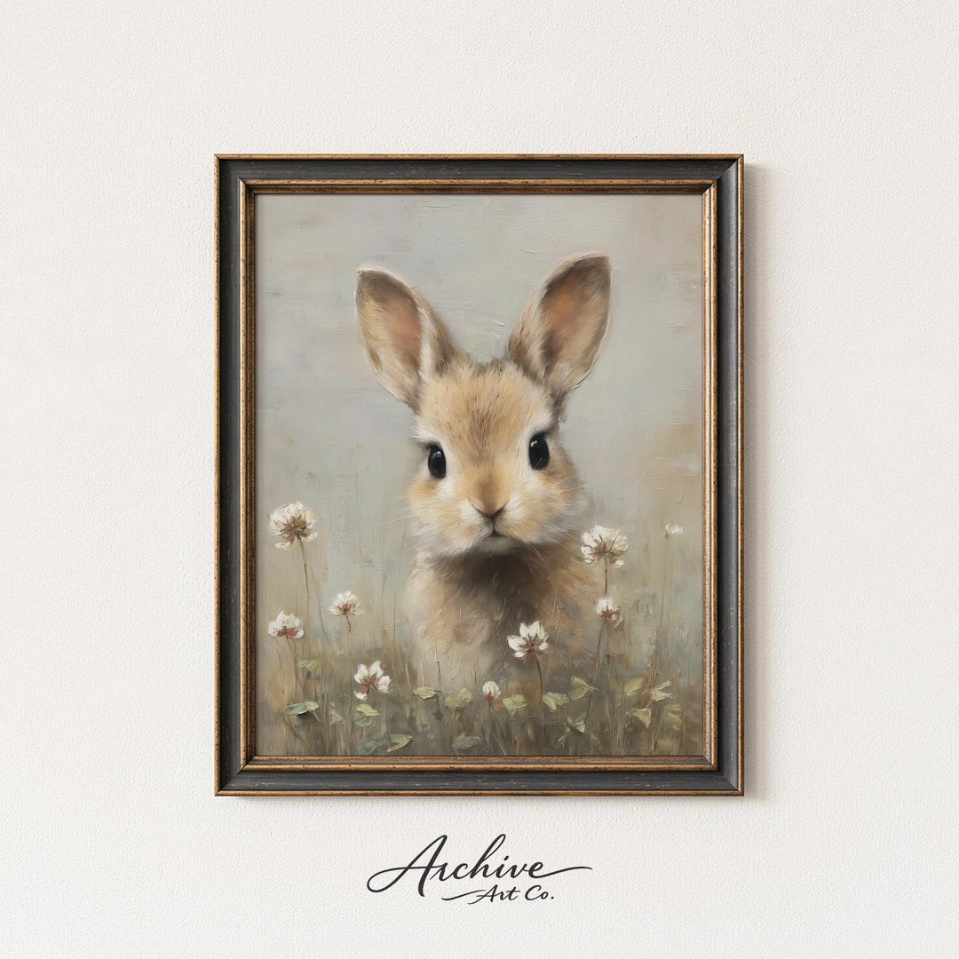 Vintage Baby Rabbit Printable - Cute Woodland Nursery Art, Cottagecore ...
