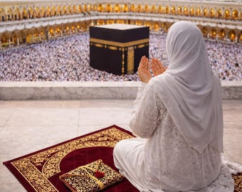 Elegant Islamic Prayer Mat - Handmade Velvet Rug with Gold Embroidery for Gifts