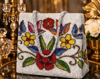 Beaded Bridal Clutch – Floral Handmade Evening Bag for Wedding & Party