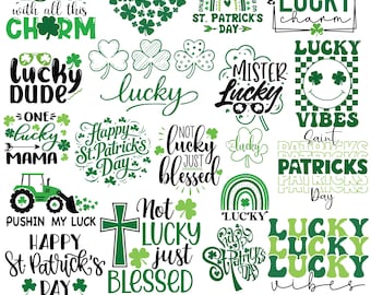 St. Patrick's Day SVG Bundle, Happy Go Lucky, Shamrock Designs (svg, png, jpg, ai, pdf)