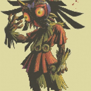 Skull Kid wearing Majora&#39;s Mask cross stitch pattern