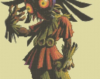 Skull Kid wearing Majora's Mask cross stitch pattern