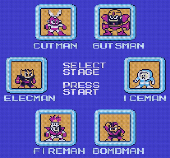 Mega Man Stage Select Cross Stitch Pattern Etsy Mega Man Stage Select Cross Stitch Pattern Etsy