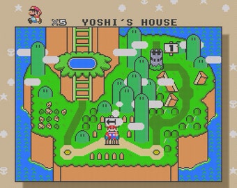 Super Mario World Yoshi Island level cross stitch pattern