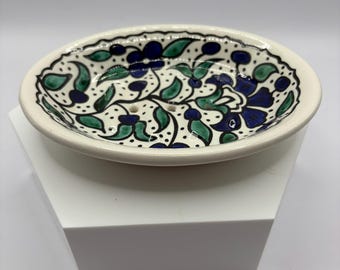 Vintage Blue and Green Ceramic Soap Dish • Handmade Pottery Soap Holder • Cottagecore Bathroom Decor • Retro Ceramic Dish