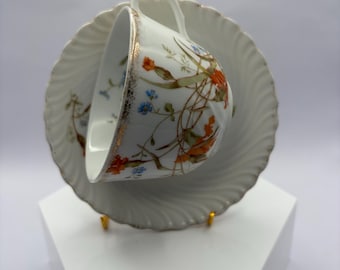 Vintage Bavarian Bone China Tea Cup & Saucer • Floral Print • Fine Porcelain Germany • Pink Rose Teacup • Shabby Chic Tea Set • Collectible