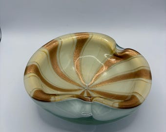 Murano Barbini Aventurine Gold Circus Tent Bowl – Hand-Blown Italian Art Glass – Mid-Century Decor