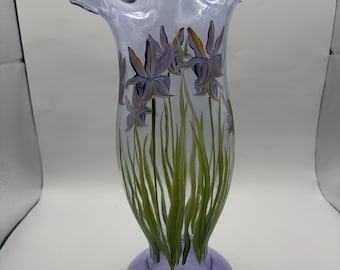 Vintage Purple Vase 10.5 Inch • Hand‑Painted Floral Vase • Tall Decorative Flower Vase • Purple Home Decor • Collectible Vintage Vase