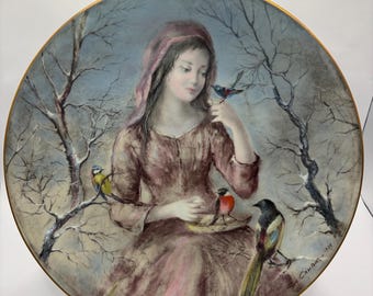 D’Arceau-Limoges Collector Plate – La Jeune Fille d’Hiver, French Porcelain, 1979 Limited Edition