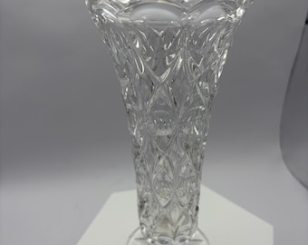 Vintage Cut Crystal Vase 7.5 Inch • Scalloped Rim Crystal Vase • Heavy Lead Crystal Decor • Etched Cut Glass Vase • Elegant Vintage Home Dec