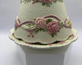 Vintage Yankee Candle Holder Lace & Pearls • Delicate Rose Design • Romantic Shabby Chic Candle Holder • Victorian Style Decor • Collectible