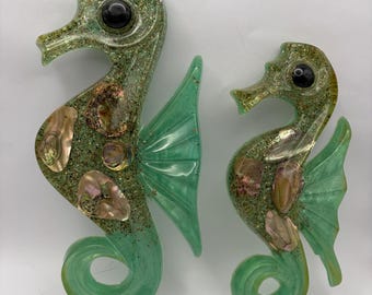 Pair of Lucite Seahorse Wall Art • MCM Wall Decor • Mid Century Modern Acrylic Seahorses • Vintage Coastal Wall Hanging • Retro Beach House