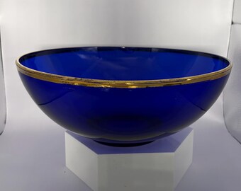 Vintage Cobalt Blue Decorative Bowl with Gold Rim • Elegant Glass Display Bowl • Blue & Gold Home Decor • Collectible Vintage Bowl