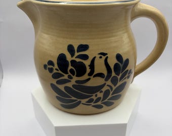 Pfaltzgraff Folk Art Teapot 40 oz • Vintage Stoneware • Salt Glaze Blue Folk Art Pattern  • Country Farmhouse Kitchen Decor