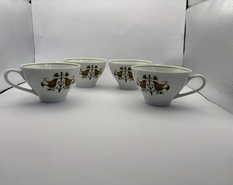 Noritake Hermitage Teacups • Vintage Fine China • Bird Floral Pattern
