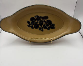 Pfaltzgraff Folk Art Au Gratin Dish • Vintage Blue Folk Art Pattern • Stoneware Baking Dish • Salt Glaze Pottery • Farmhouse Kitchen Decor •