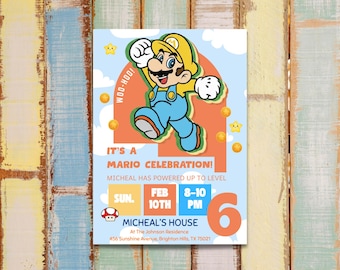 Invitación de cumpleaños de Mario / Fiesta de gamer editable, celebración infantil (descarga digital, plantilla Canva 5x7)