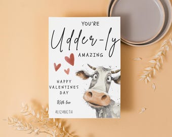 Tarjeta divertida de San Valentín con vacas (descarga digital) Udderly