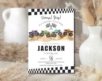Invitación de cumpleaños de Monster Truck editable / Invitación para fiesta de camiones (5x7) Plantilla imprimible de Canva / Descarga digital